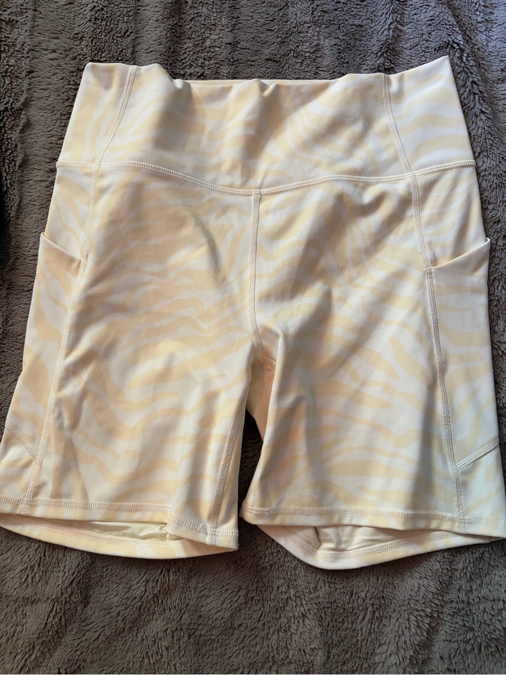 Fabletics Cream Zebra-Print High-Rise Bike Shorts